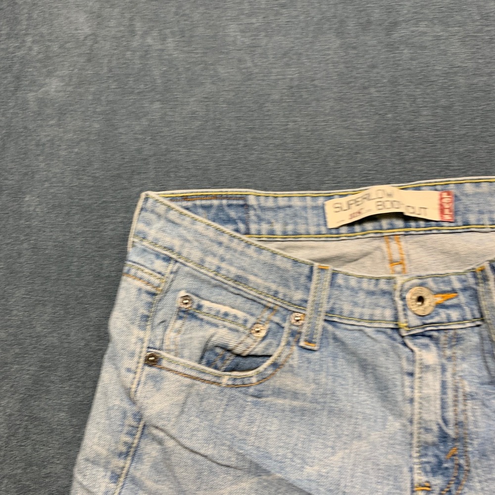 Levi's 518 Superlow Cut Off Shorts Womens Blue Denim Light Wash Red Tab Raw Hem - Picture 5 of 15
